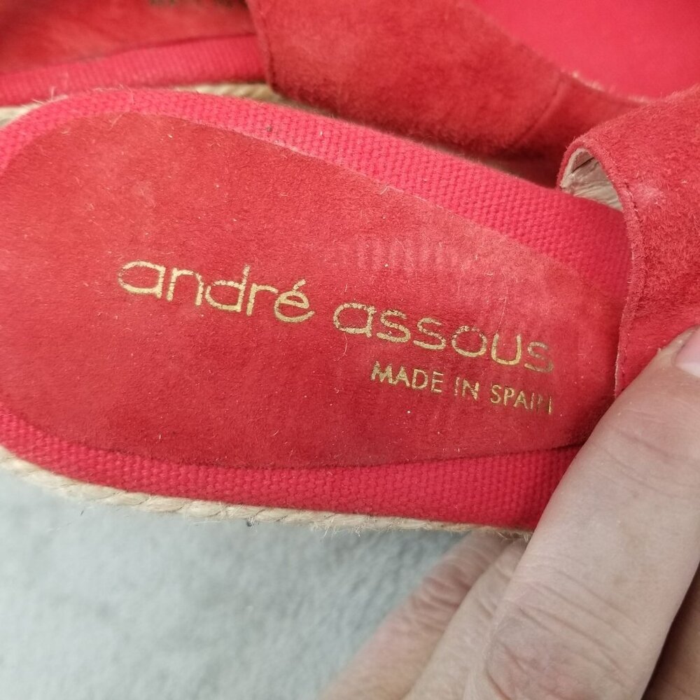 Andre Assous Shoes Womens Size 8.5 Red Leather Peep Toe Espadrille Slingback - Picture 10 of 11
